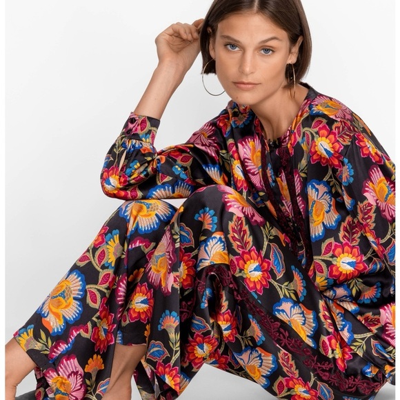 Johnny Was SIDONIA LOUNGE PANT multicolor silk pants size M - Picture 1 of 8